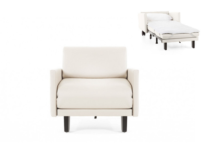 Fauteuil convertible lit Likoolis  1 Place ROLLER 80 LARGE avec accoudoirs larges cuir artificiel blanc