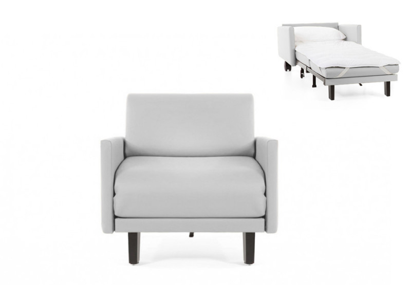 Fauteuil convertible lit Likoolis  1 Place ROLLER 80 LARGE avec accoudoirs larges cuir artificiel gris
