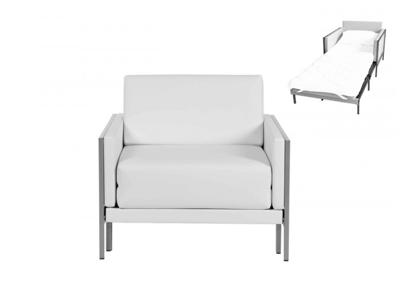 Fauteuil convertible lit 1 Place Carré 80 cm LARGE avec accoudoirs cuir artificiel blanc Fauteuil convertible lit 1 Place Carré 80 cm LARGE avec accoudoirs cuir artificiel blanc