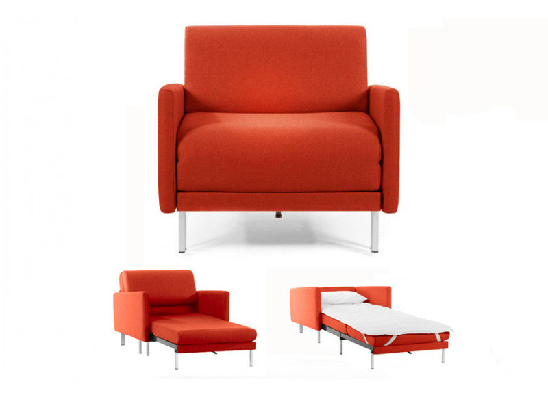 Fauteuil convertible lit Likoolis 1 Place BOSS 70 cm LARGE avec accoudoirs larges tissu orange