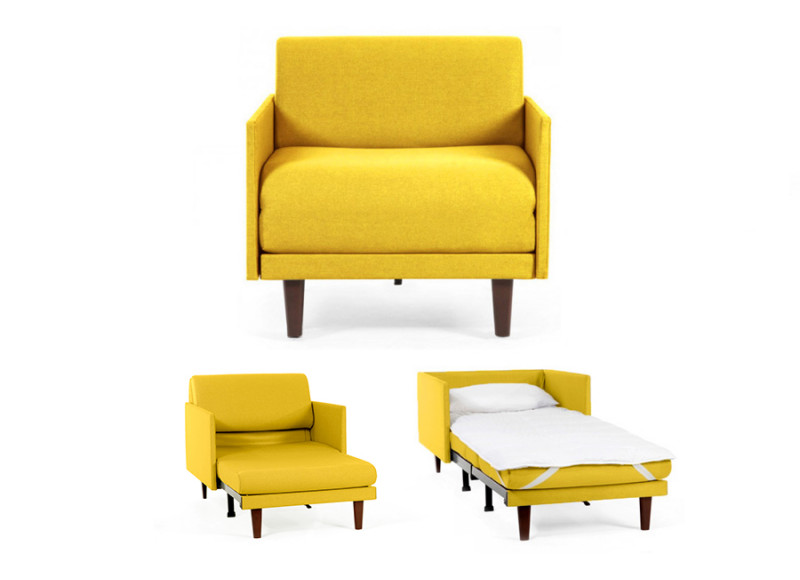 Fauteuil convertible lit 1 Place PACHA 70 cm MEDIUM avec accoudoirs fins - tissu Jaune moutarde