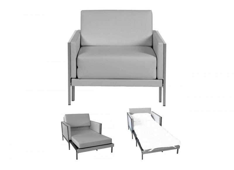 Fauteuil convertible lit 1 Place Carré 80 cm LARGE avec accoudoirs cuir artificiel bleu marine