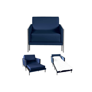 Fauteuil convertible lit 1 Place Carré 80 cm LARGE avec accoudoirs cuir artificiel bleu marine