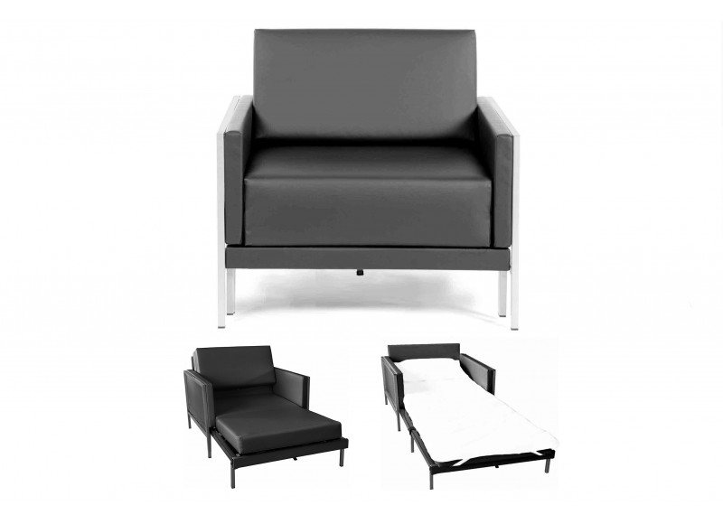 Fauteuil convertible lit 1 Place Carré 80 cm LARGE avec accoudoirs cuir artificiel noir Fauteuil convertible lit 1 Place Carré 80 cm LARGE avec accoudoirs cuir artificiel noir