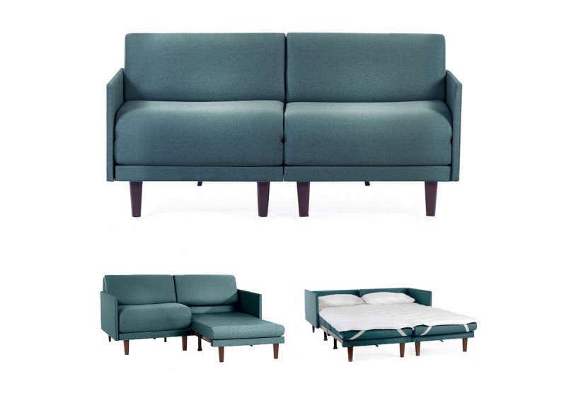 Canapé convertible lit Likoolis 2/3 places PACHA DUO 160 cm MEDIUM avec accoudoirs fins  tissu vert aquamarine