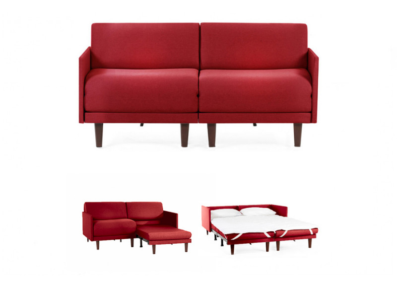 Canapé convertible lit Likoolis 2 places PACHA DUO 140 cm MEDIUM avec accoudoirs fins tissu rouge