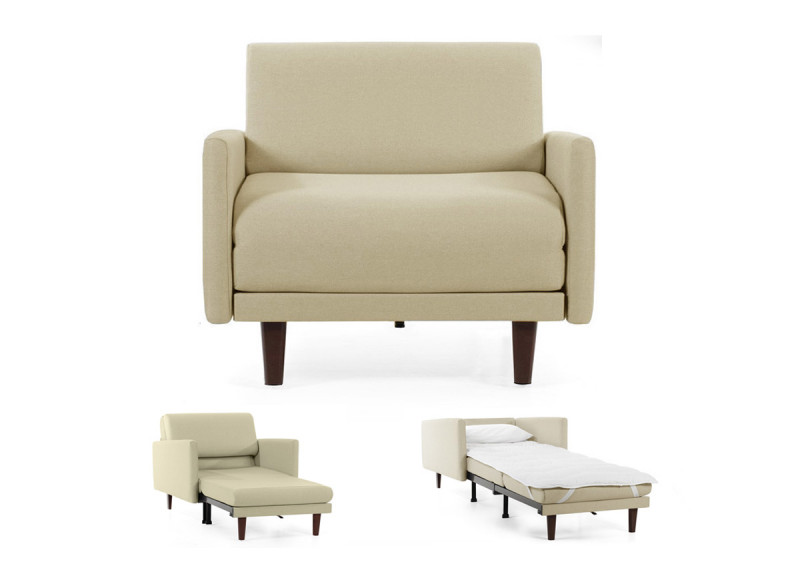 Fauteuil convertible lit 1 Place PACHA 70 cm LARGE avec accoudoirs larges  - tissu marfil