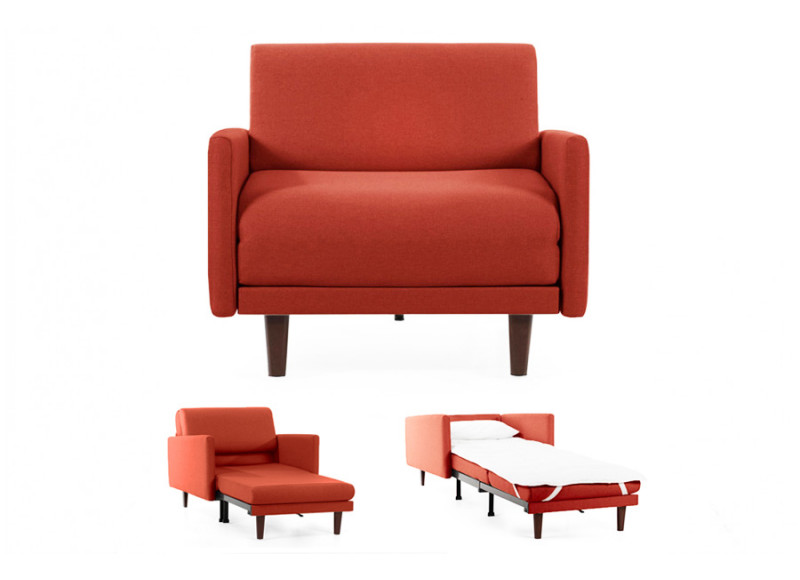 Fauteuil convertible lit 1 Place PACHA 70 cm LARGE avec accoudoirs larges  - tissu orange