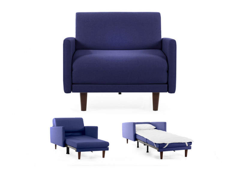 Fauteuil convertible lit 1 Place PACHA 80 cm LARGE avec accoudoirs larges - tissu bleu
