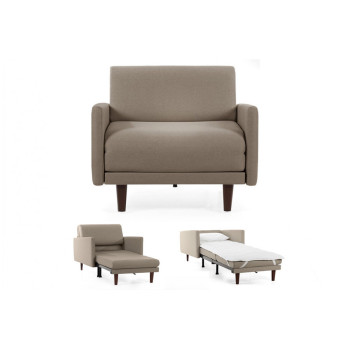 Fauteuil convertible lit 1 Place PACHA 80 cm LARGE avec accoudoirs larges - tissu taupe