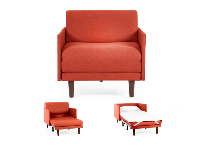 Fauteuil convertible lit 1 Place PACHA 70 cm MEDIUM avec accoudoirs fins tissu orange