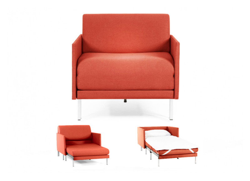 Fauteuil convertible lit Likoolis 1 Place BOSS 80 cm MEDIUM avec accoudoirs fins tissu orange