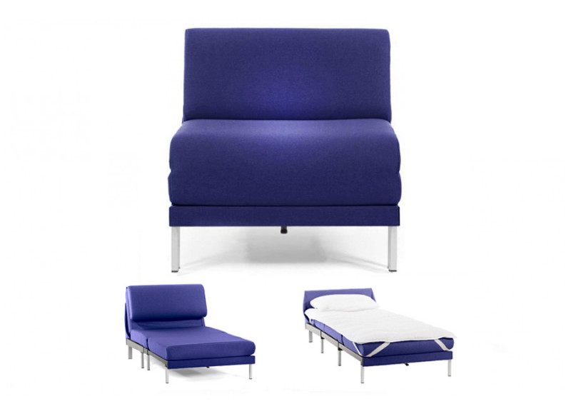 Fauteuil convertible lit Likoolis 1 Place BOSS 70 cm SMALL  sans accoudoirs tissu bleu