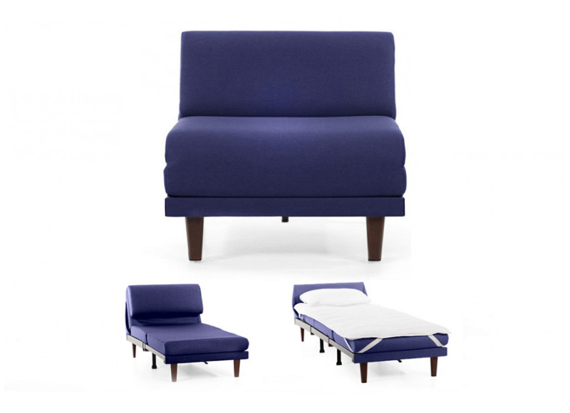 Fauteuil convertible lit Likoolis 1 Place PACHA 70 cm SMALL sans accoudoirs tissu blue