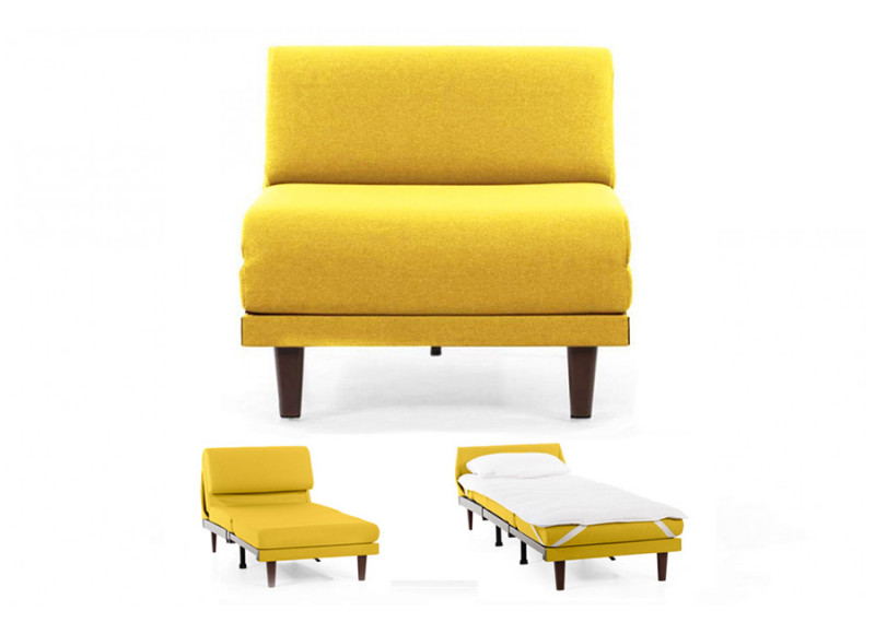 Fauteuil convertible lit Likoolis 1 Place PACHA 80 cm SMALL sans accoudoirs tissu yellow