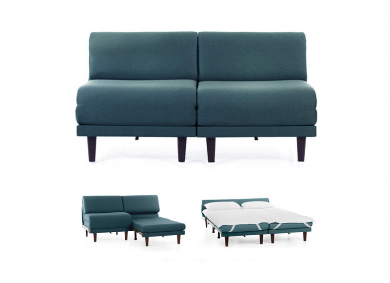 Canapé convertible lit  Likoolis 2 places PACHA DUO 160 cm SMALL sans accoudoirs cuir artificiel - tissu aquamarine