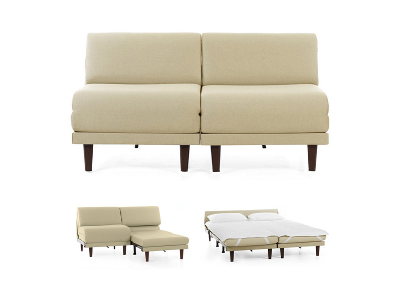 Canapé convertible lit Likoolis 2 places PACHA DUO 140 cm SMALL sans accoudoirs cuir artificiel - tissu marfil