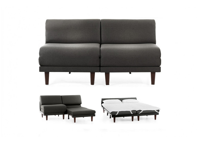 Canapé convertible lit Likoolis 2 places PACHA DUO 140 cm SMALL sans accoudoirs cuir artificiel - tissu gris foncé