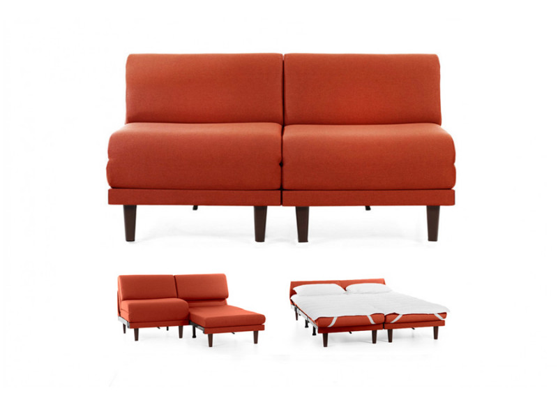 Canapé convertible lit Likoolis 2 places PACHA DUO 140 cm SMALL sans accoudoirs cuir artificiel - tissu orange