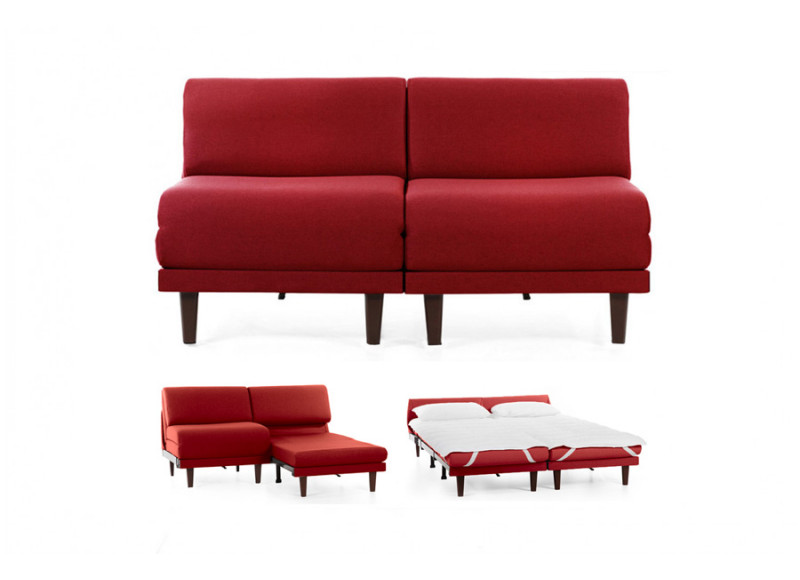 Canapé convertible lit Likoolis 2 places PACHA DUO 140 cm SMALL sans accoudoirs cuir artificiel - tissu rouge Canapé convertible lit Likoolis 2 places PACHA DUO 140 cm SMALL sans accoudoirs cuir artificiel - tissu rouge