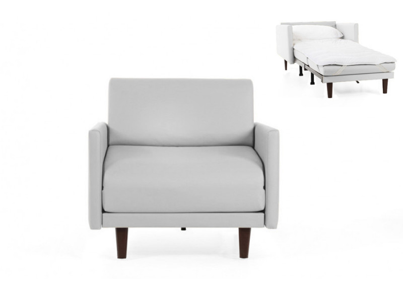 Fauteuil convertible lit 1 Place PACHA 70 cm LARGE avec accoudoirs larges cuir artificiel gris