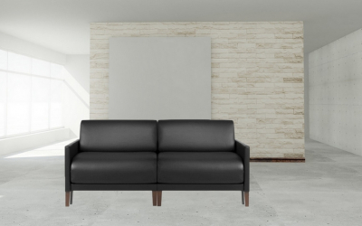 Ambiance graphique chic avec un canapé noir